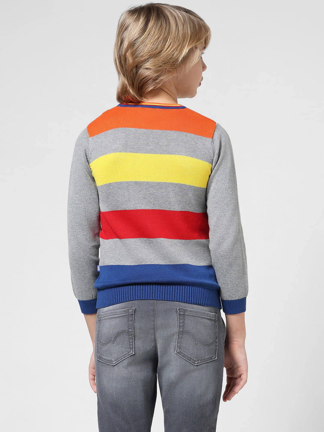 JUNIOR BOYS Grey Striped Logo Print Pullover - Image 3