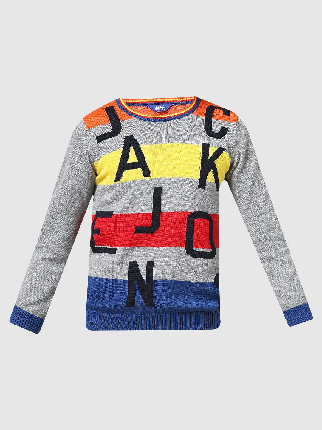 JUNIOR BOYS Grey Striped Logo Print Pullover - Image 6