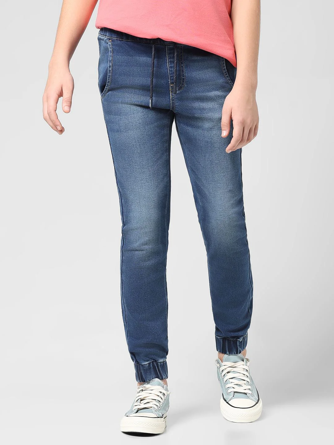 JUNIOR BOYS Blue Washed Denim Joggers - Image 2