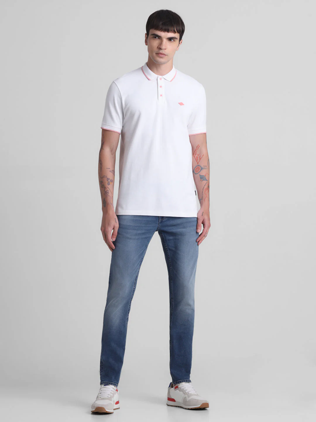White Contrast Tipping Polo - Image 6