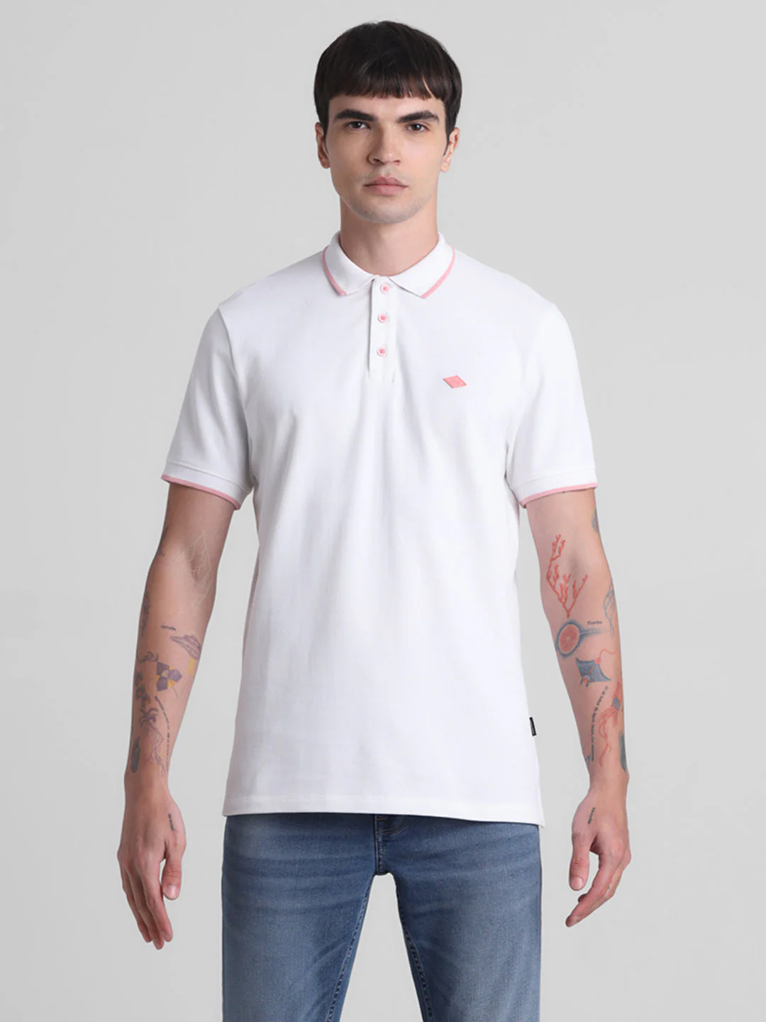 White Contrast Tipping Polo - Image 8