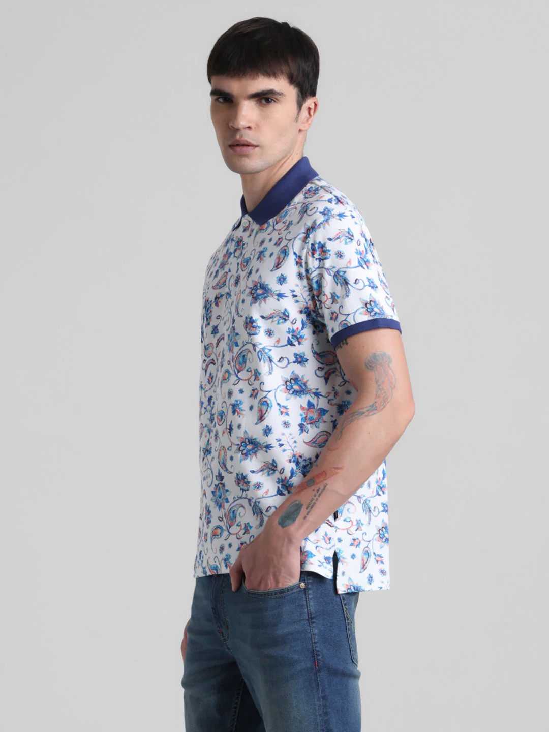 White Printed Polo - Image 3