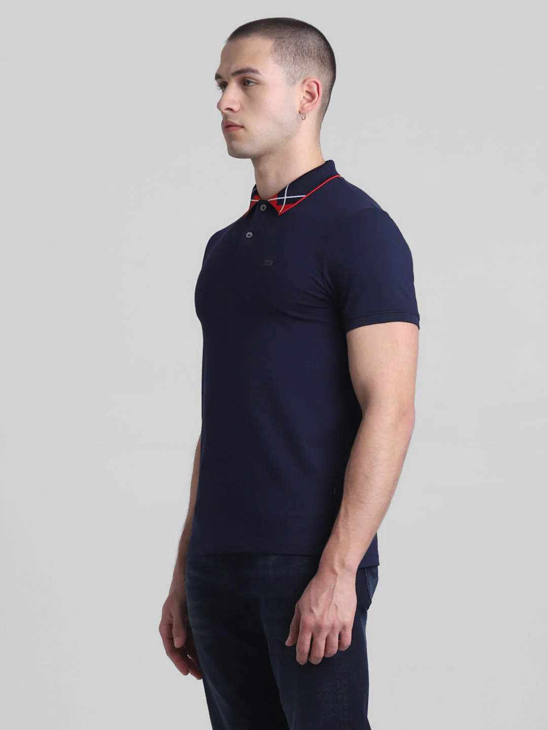 Navy Blue Printed Collar Detail Polo - Image 3