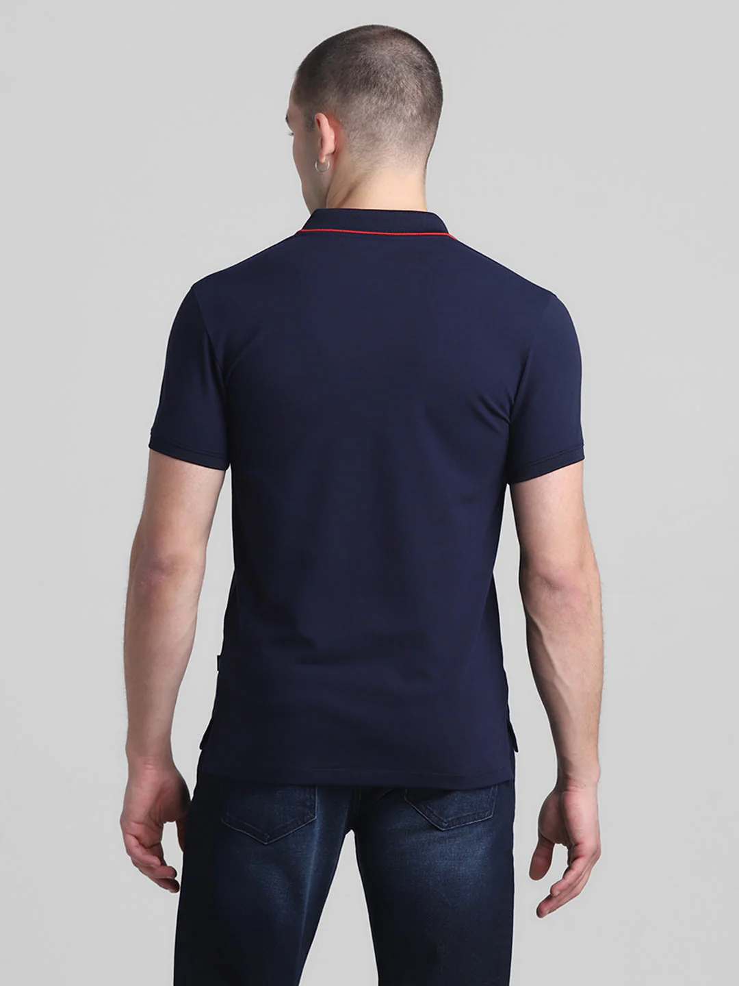 Navy Blue Printed Collar Detail Polo - Image 4