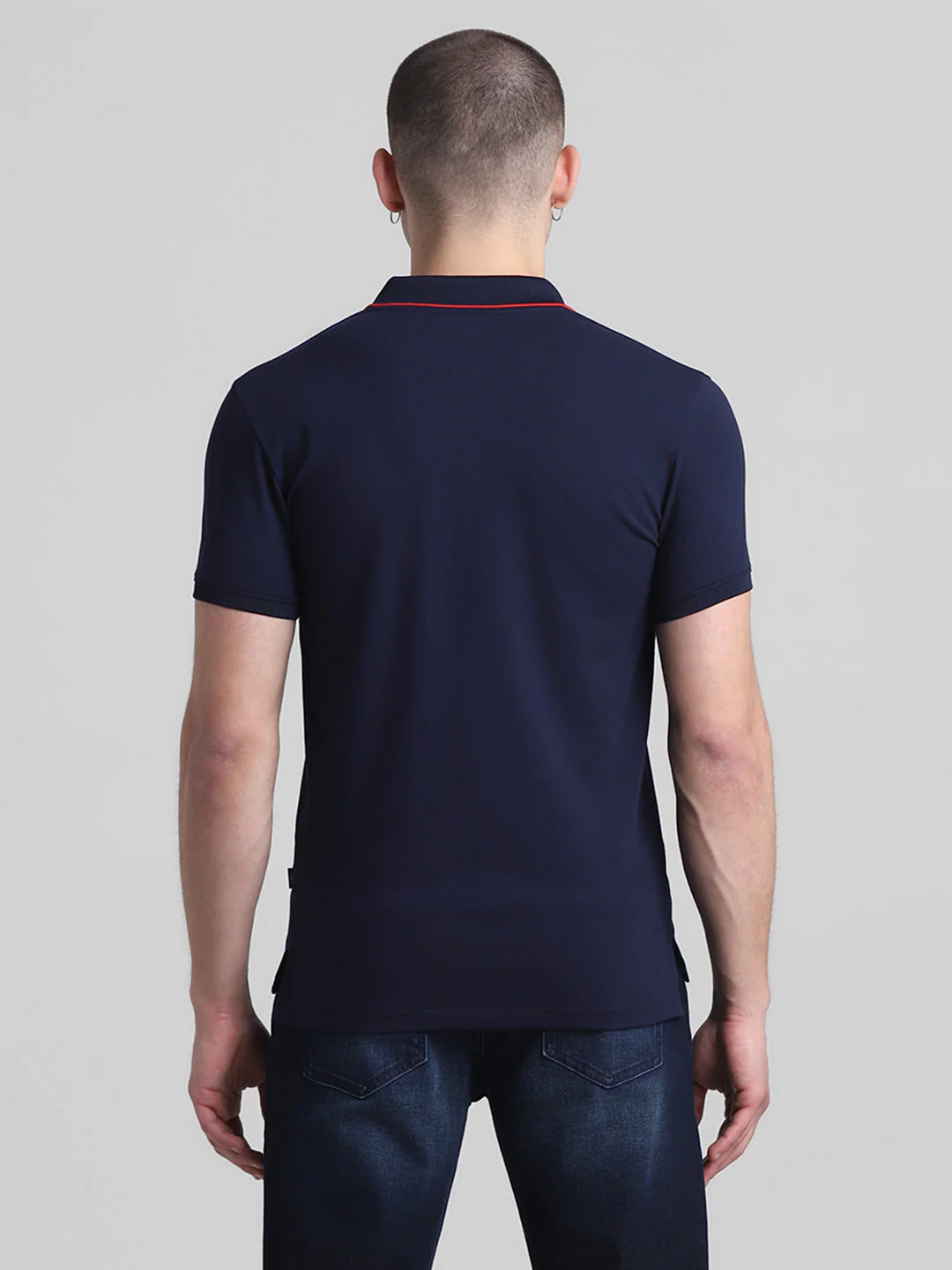 Navy Blue Printed Collar Detail Polo - Image 9