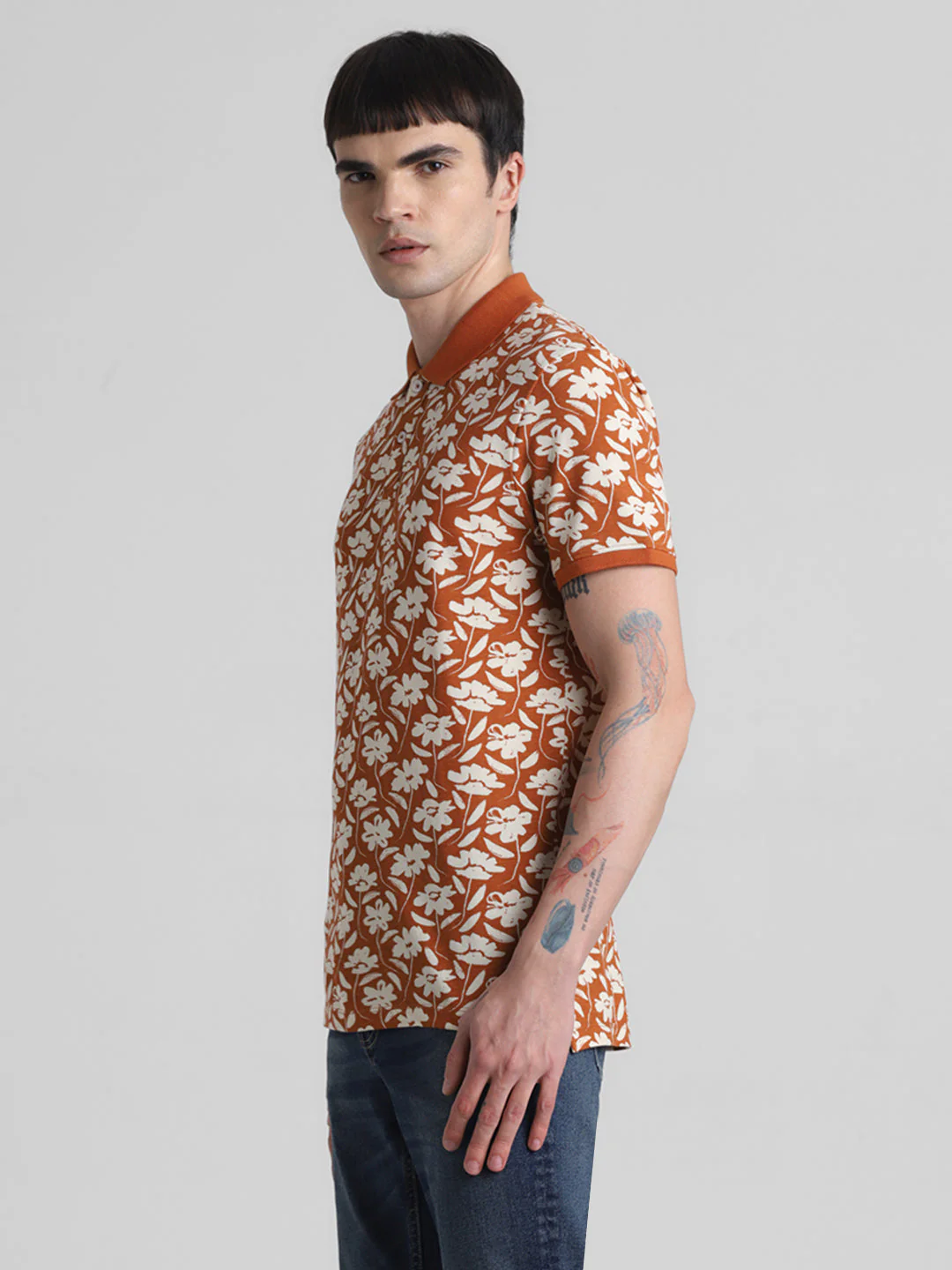 Brown Printed Regular Fit Polo - Image 3