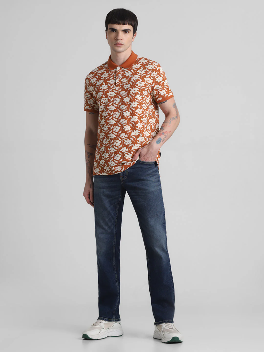 Brown Printed Regular Fit Polo - Image 6