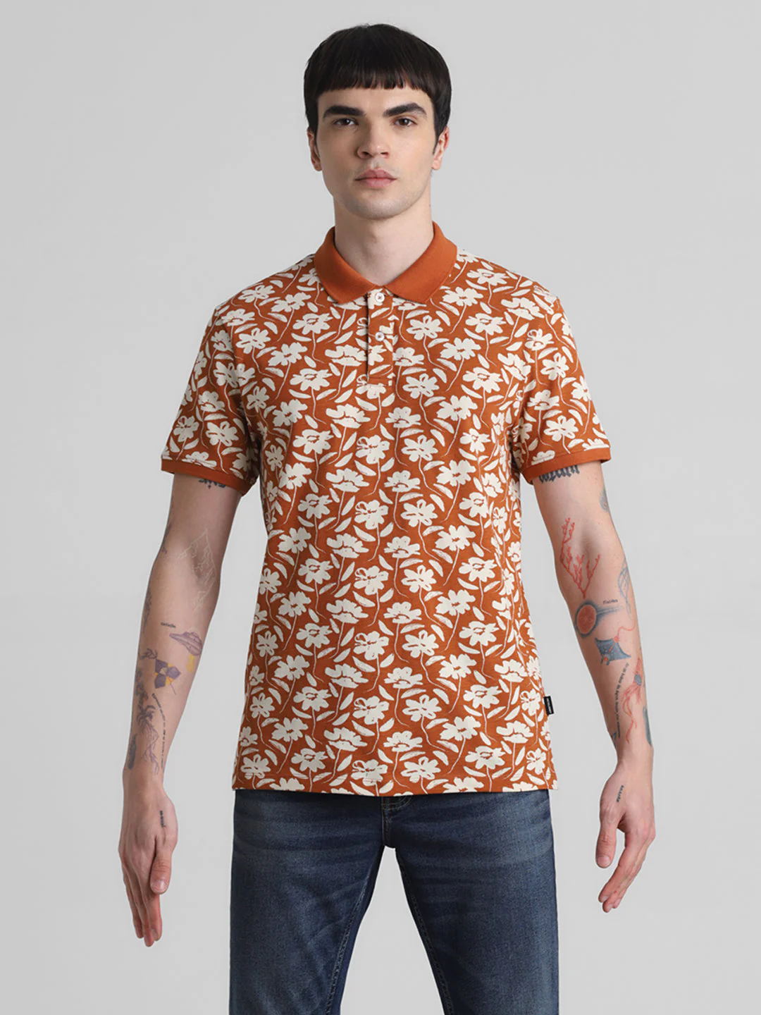 Brown Printed Regular Fit Polo - Image 8