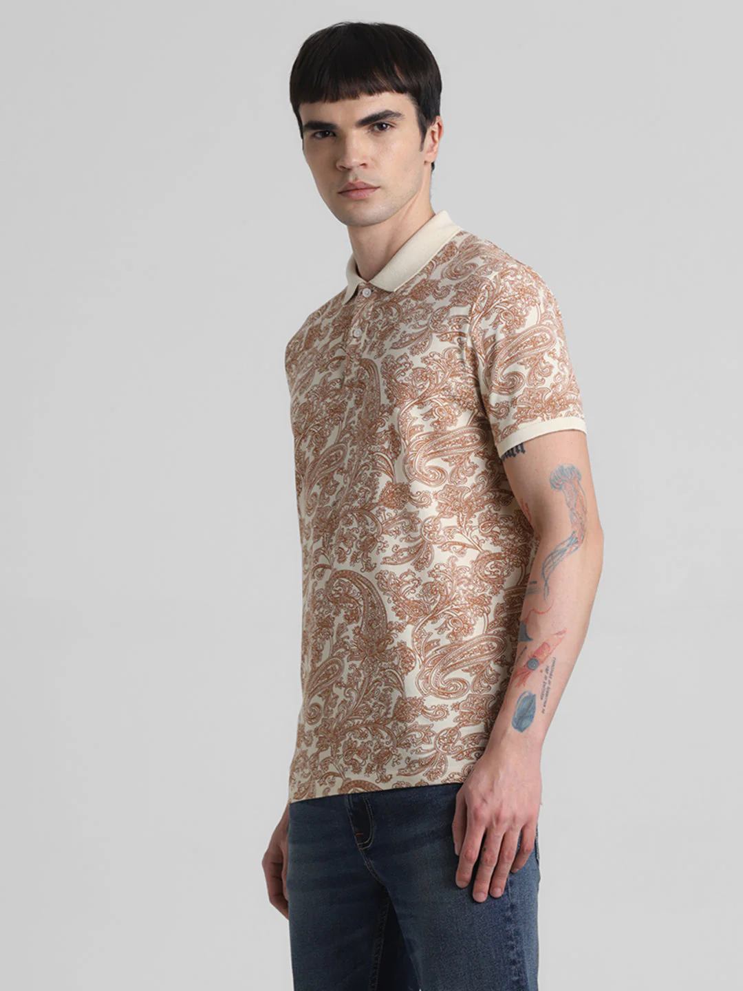 White Paisley Print Polo - Image 3