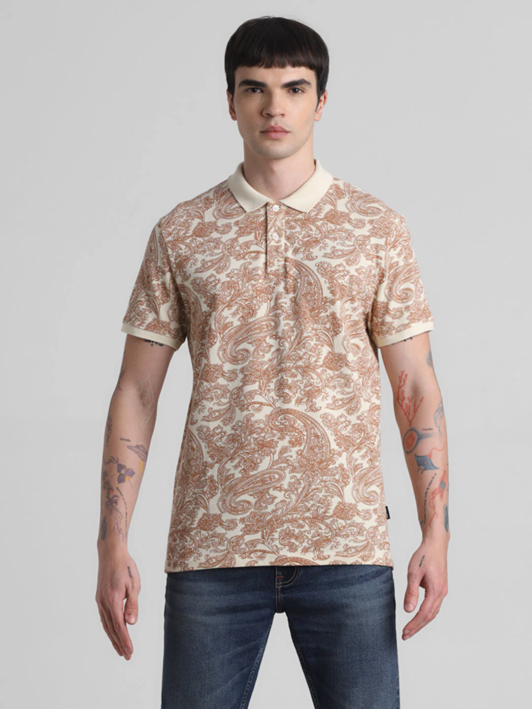 White Paisley Print Polo - Image 8