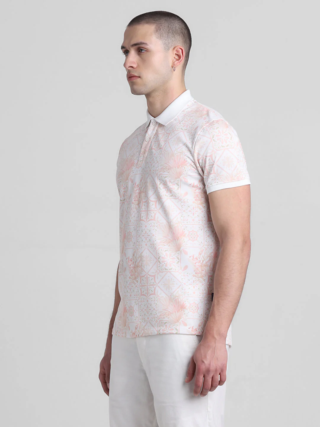 White Floral Print Polo - Image 3