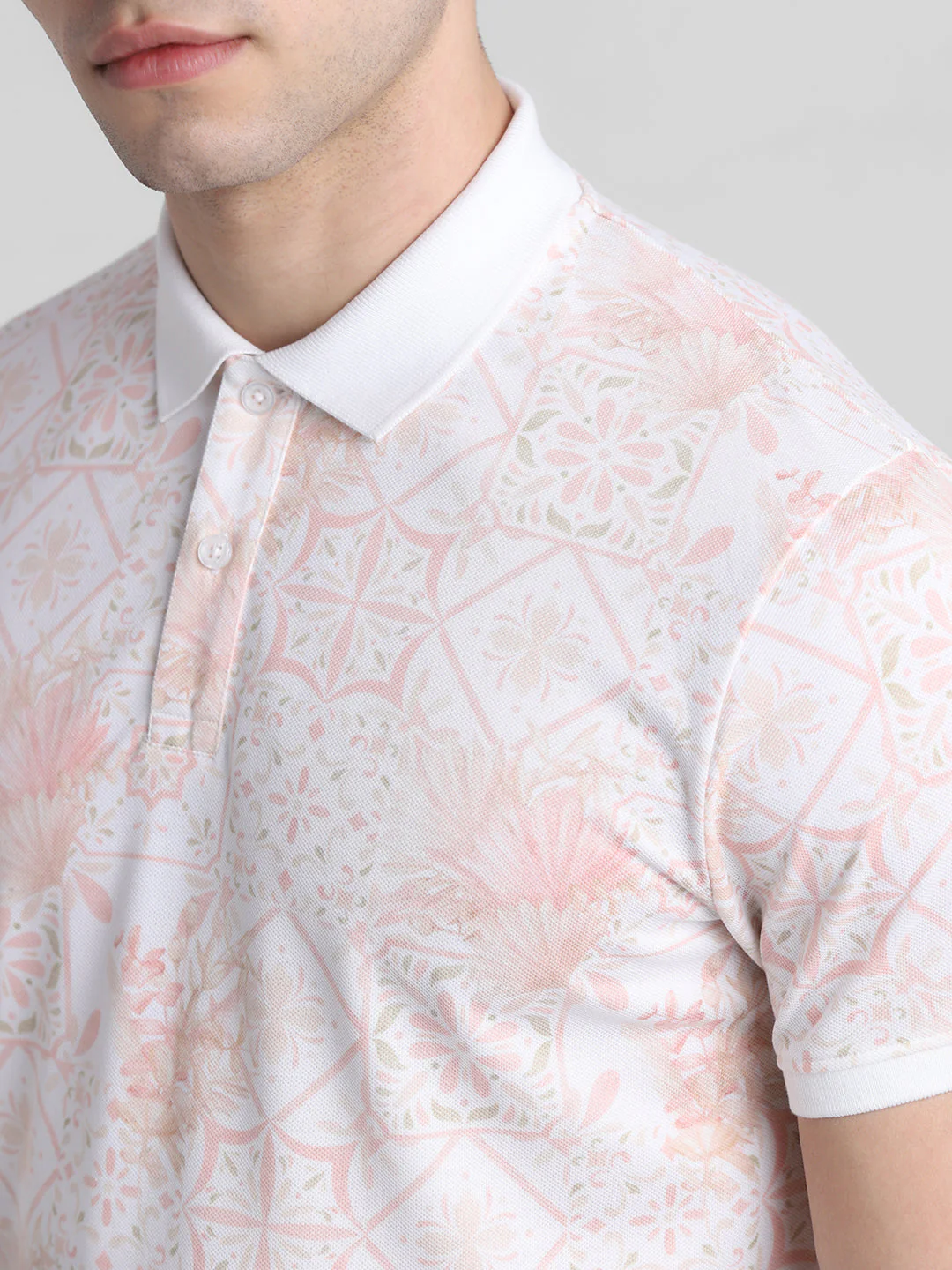White Floral Print Polo - Image 5