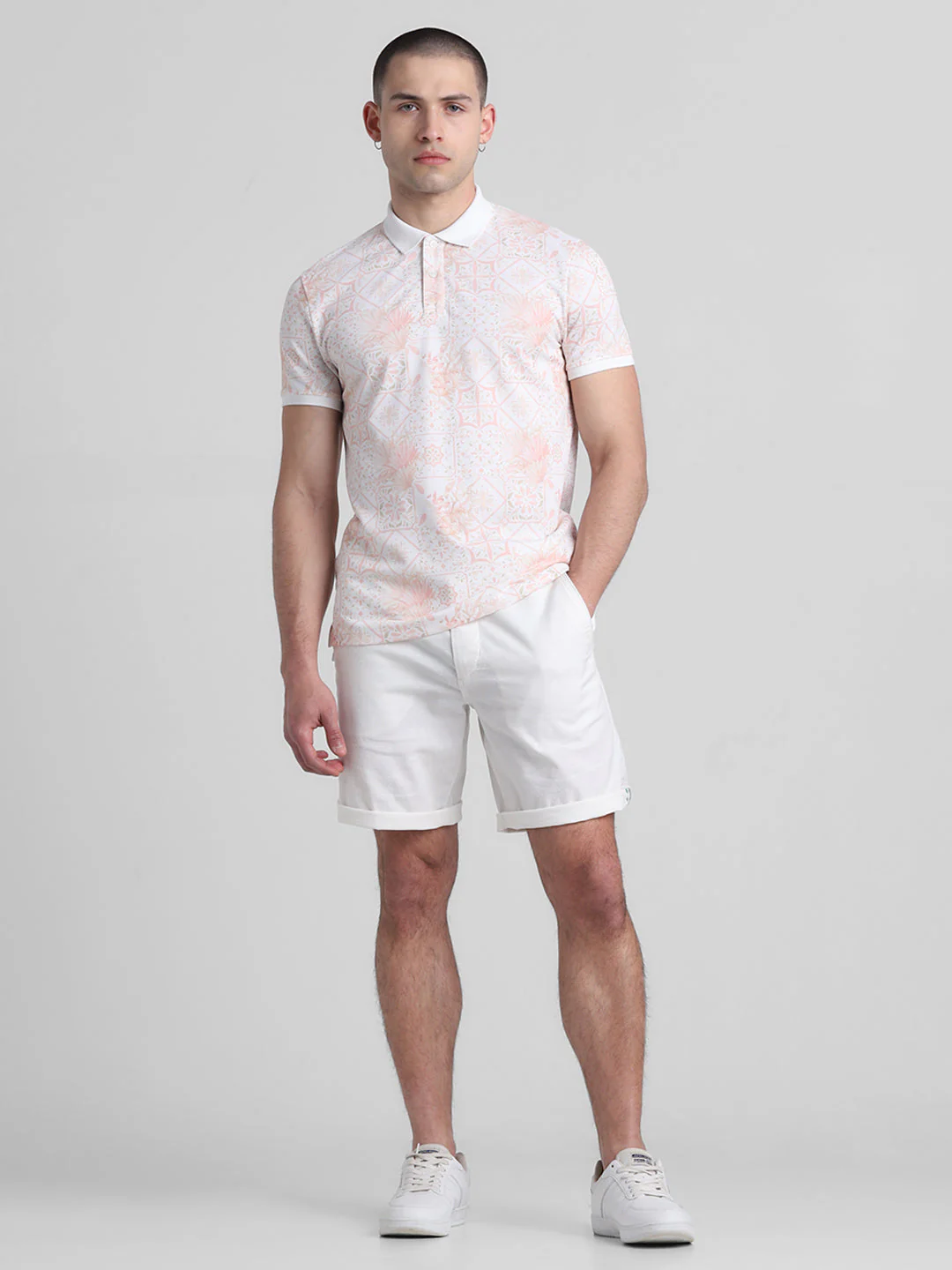 White Floral Print Polo - Image 6