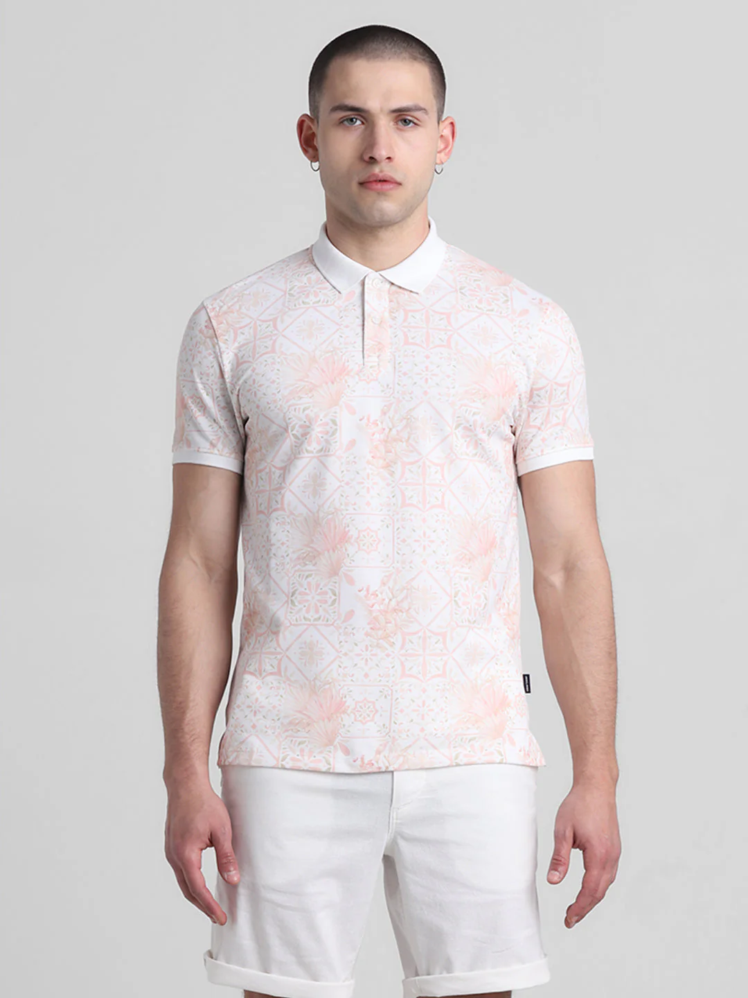 White Floral Print Polo - Image 8