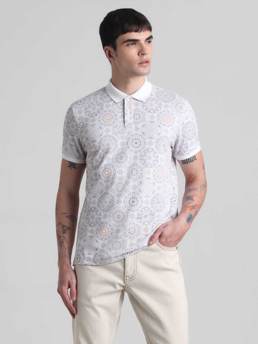 White Printed Polo - Image 2