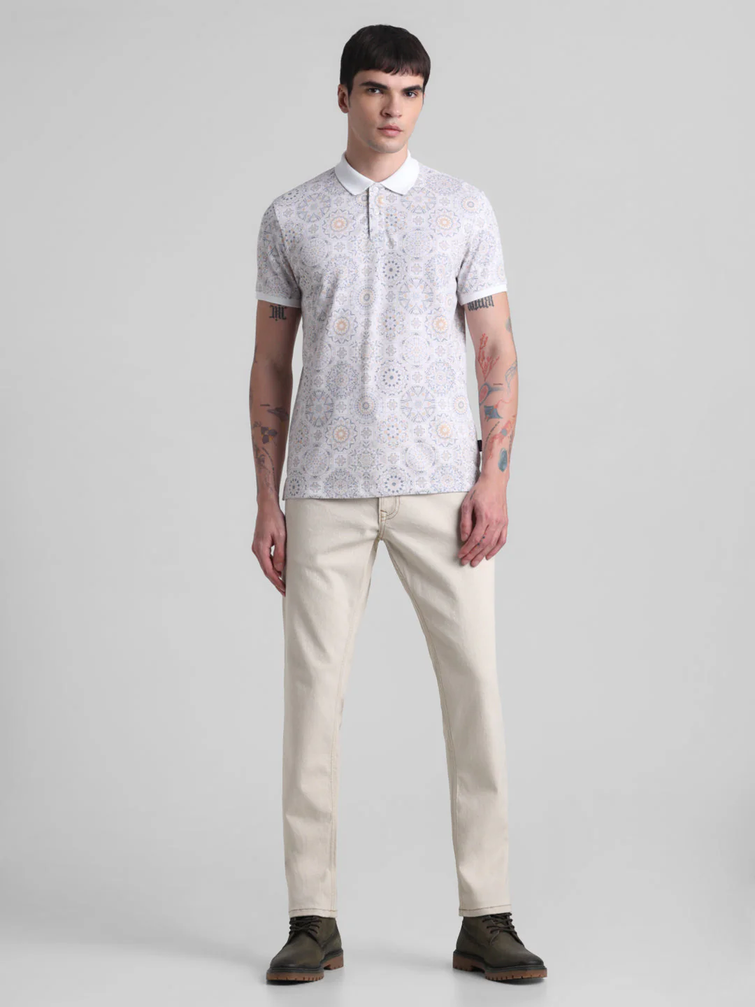 White Printed Polo - Image 6