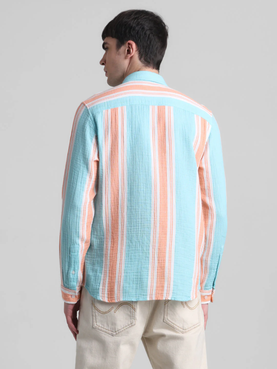 Light Blue Colourblocked Striped Shirt - Image 4