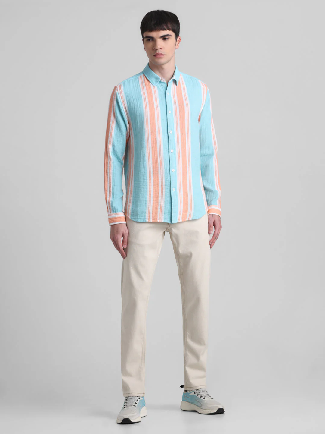 Light Blue Colourblocked Striped Shirt - Image 6
