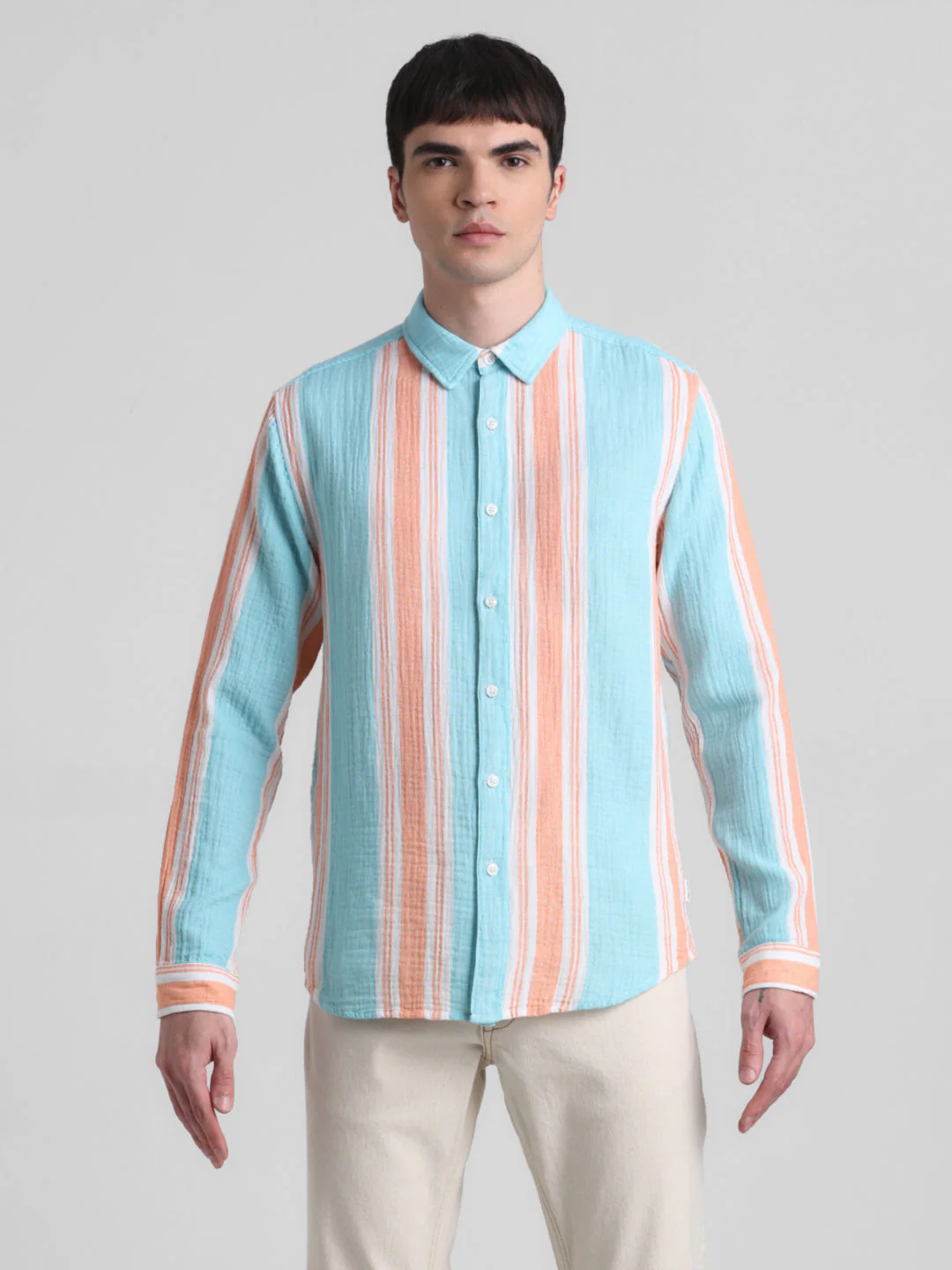 Light Blue Colourblocked Striped Shirt - Image 8