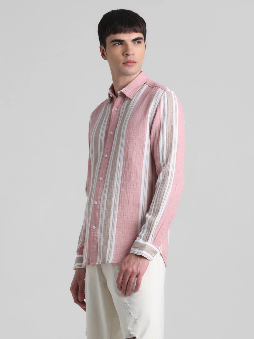 Light Pink Colourblocked Striped Shirt - Image 3