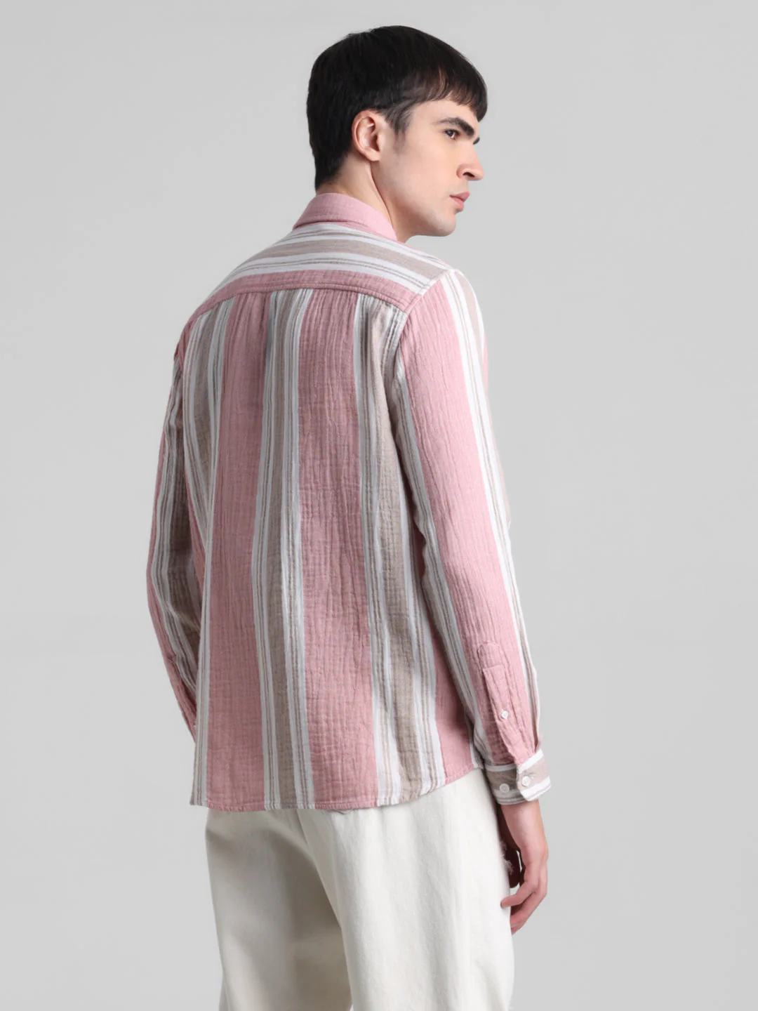 Light Pink Colourblocked Striped Shirt - Image 4
