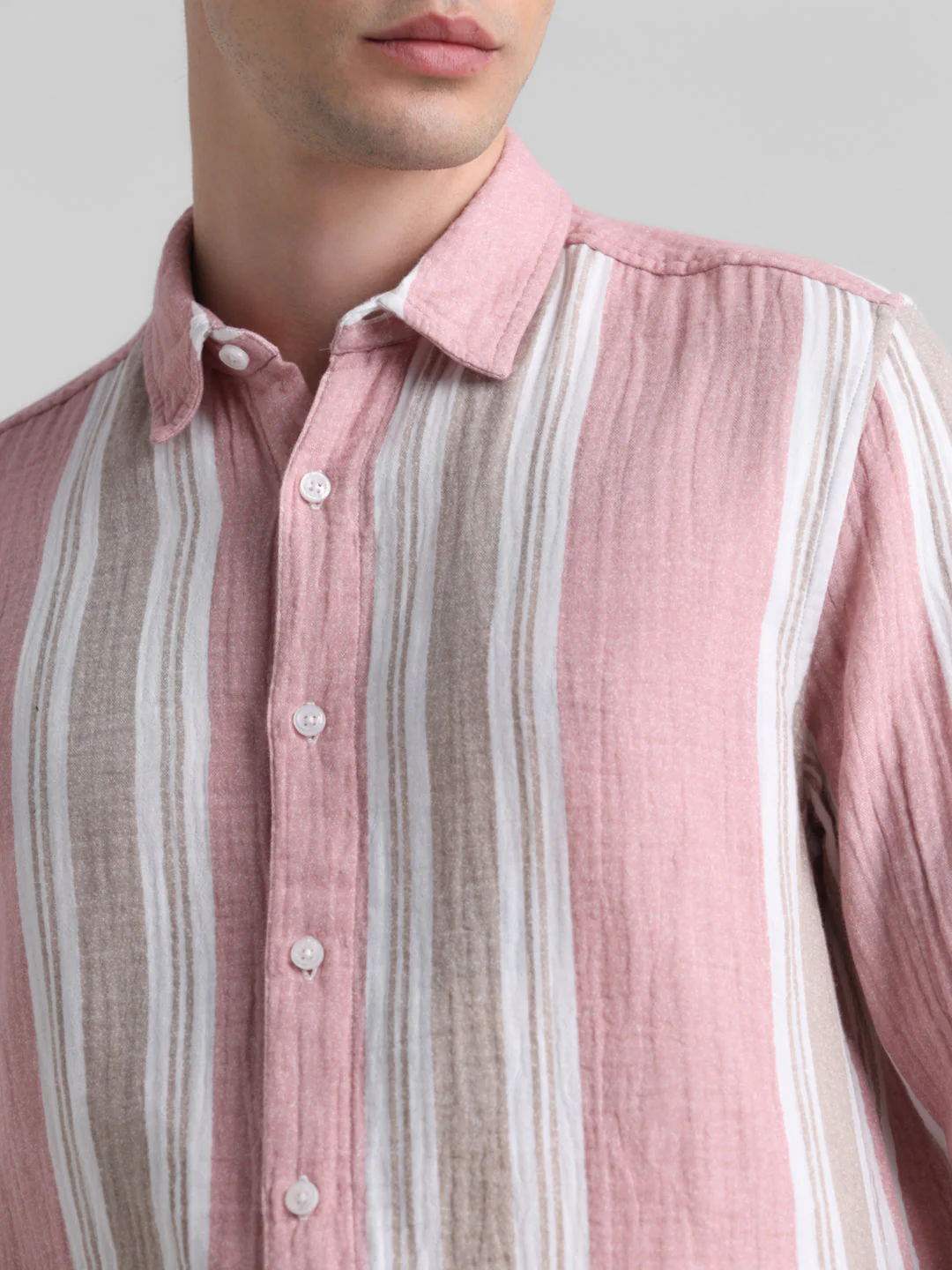 Light Pink Colourblocked Striped Shirt - Image 5