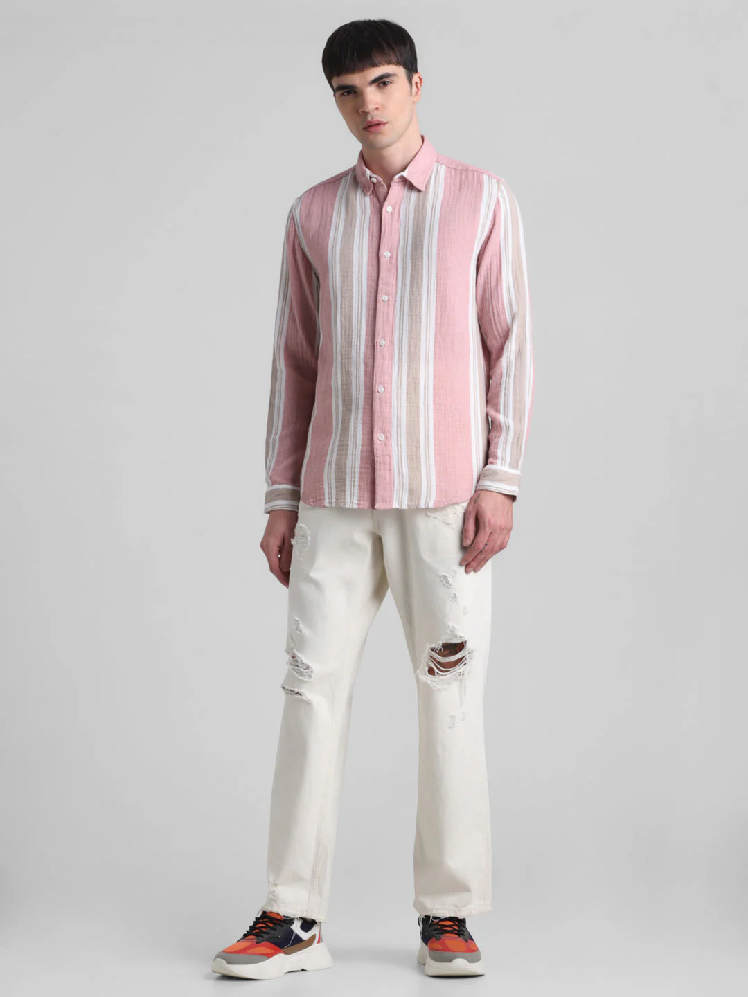 Light Pink Colourblocked Striped Shirt - Image 6