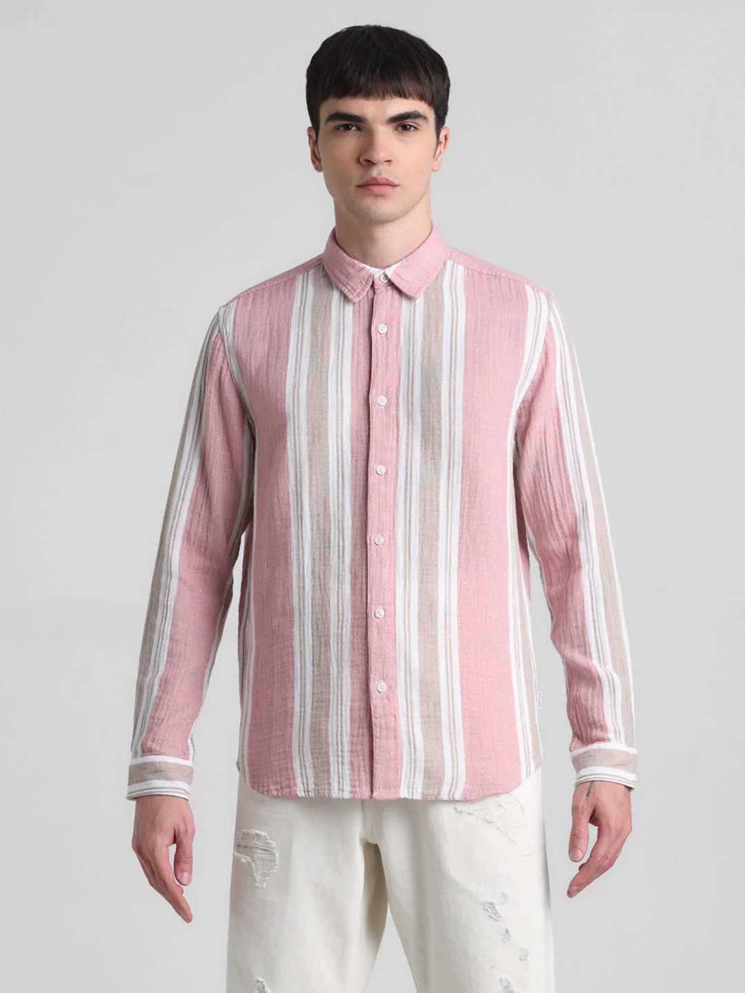 Light Pink Colourblocked Striped Shirt - Image 8