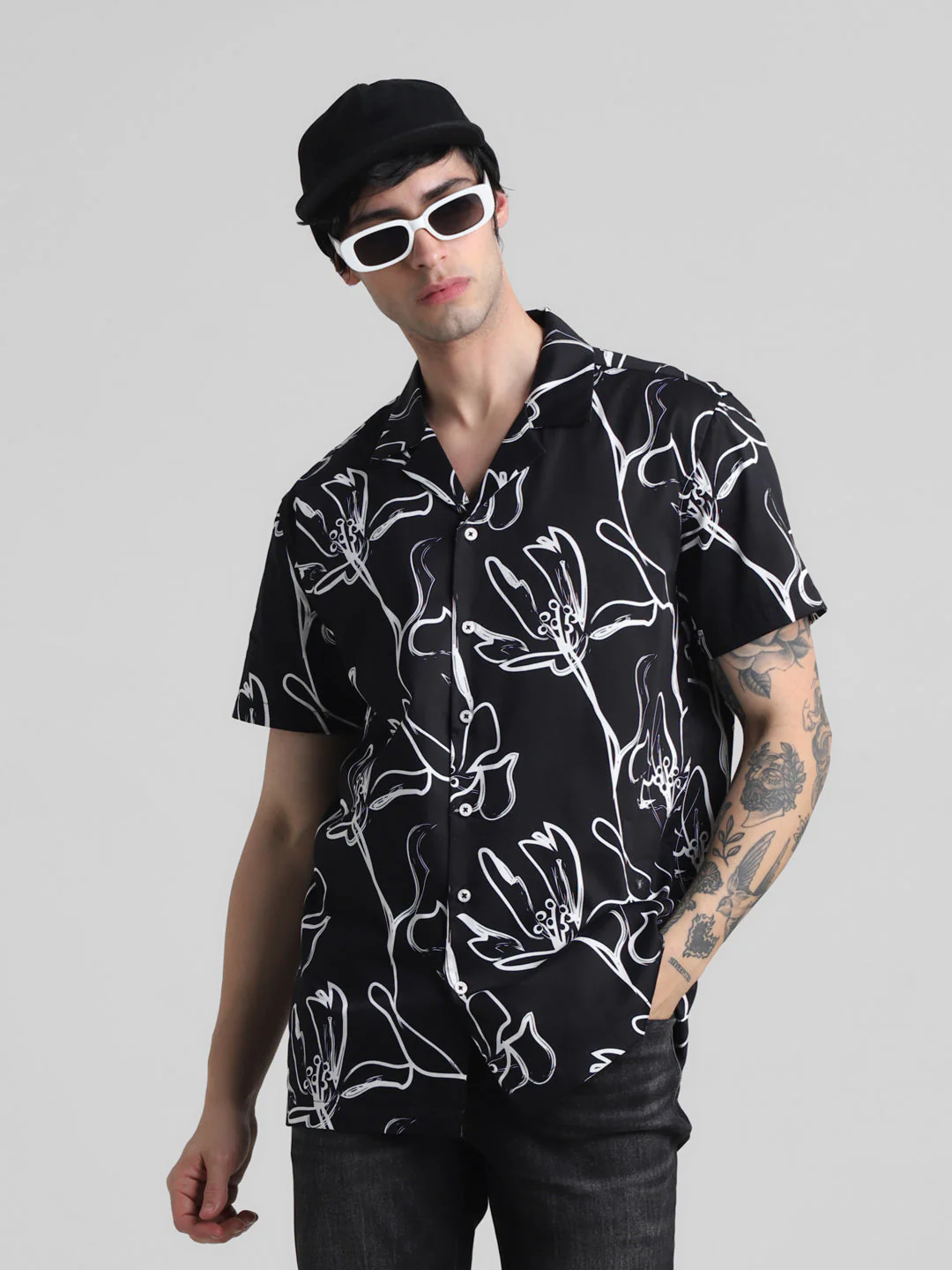 Black Floral Printed Shirt