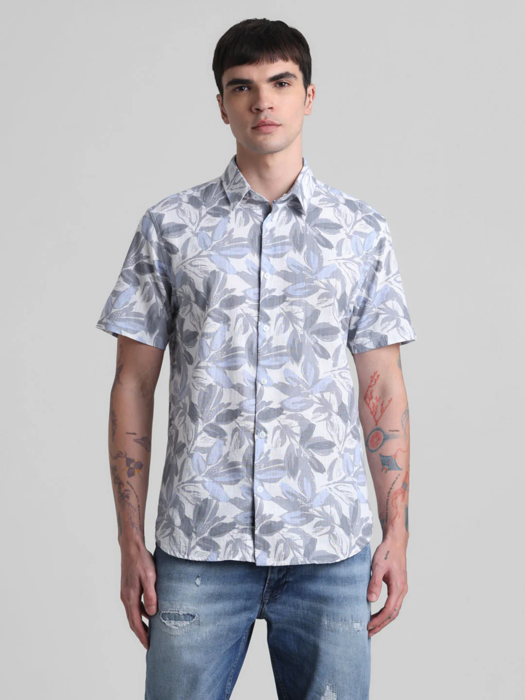 Grey Floral Short Sleeve Shirt - Image 2