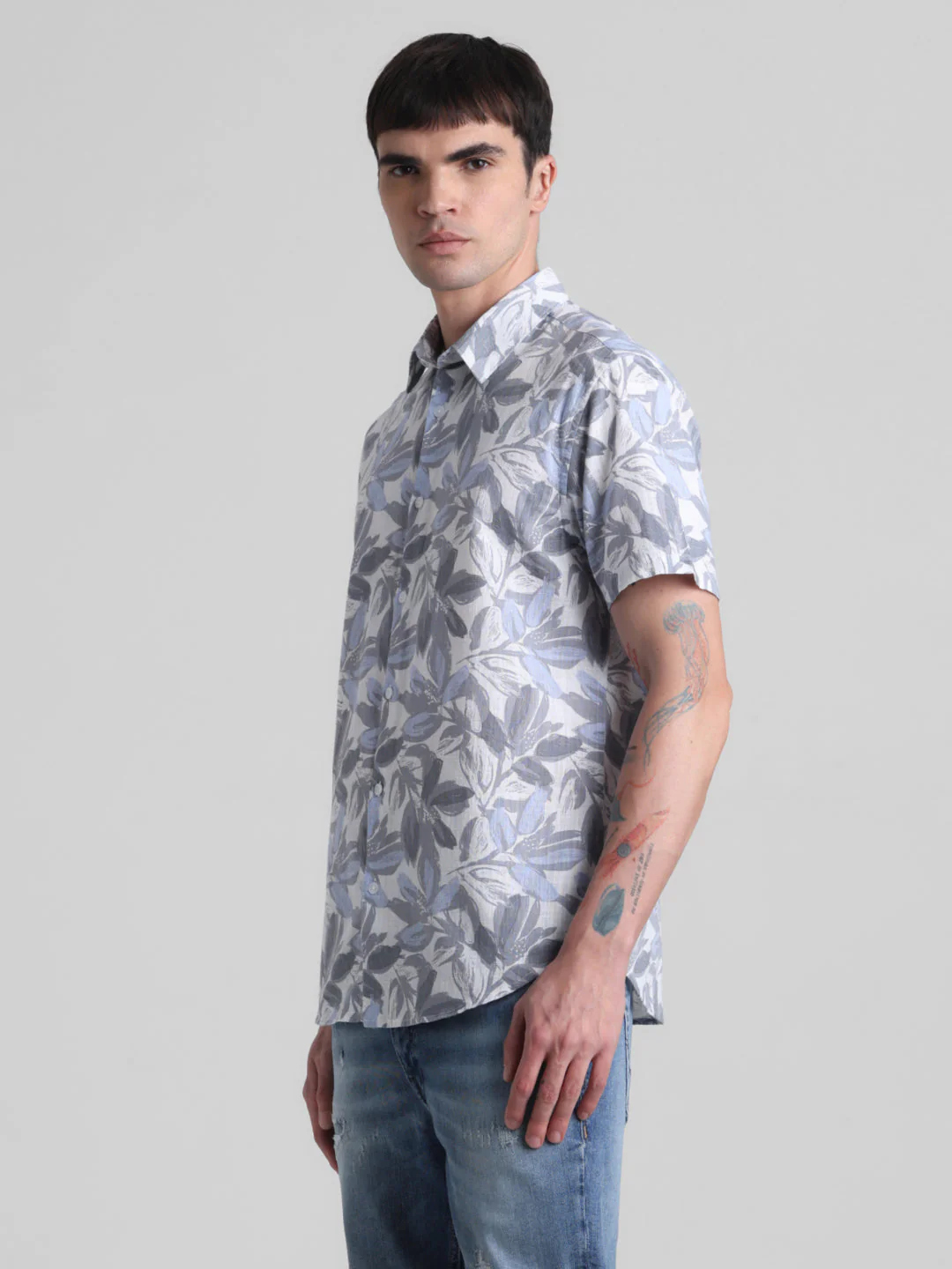 Grey Floral Short Sleeve Shirt - Image 3