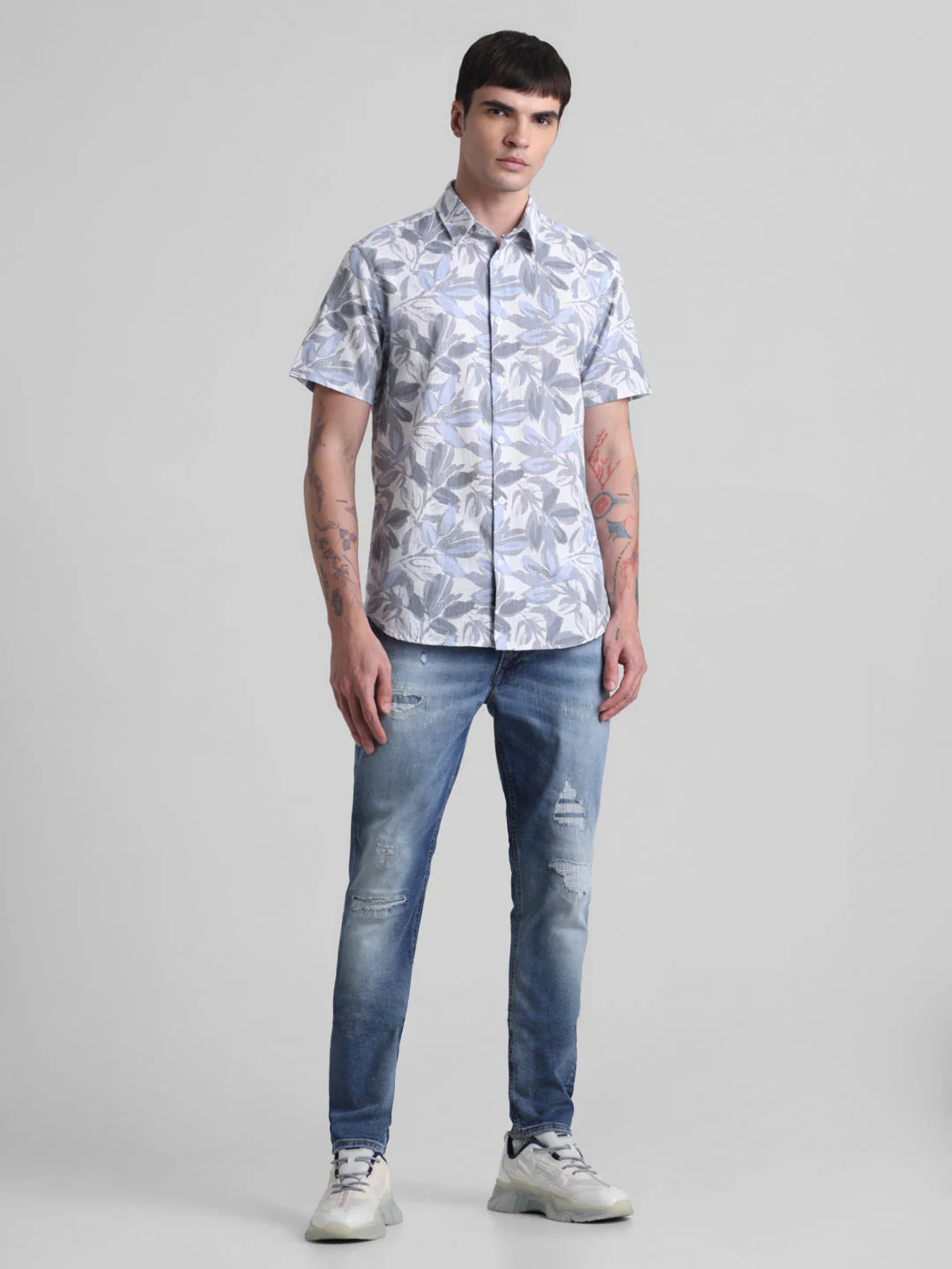Grey Floral Short Sleeve Shirt - Image 6