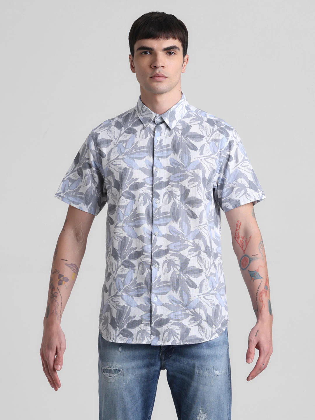 Grey Floral Short Sleeve Shirt - Image 8