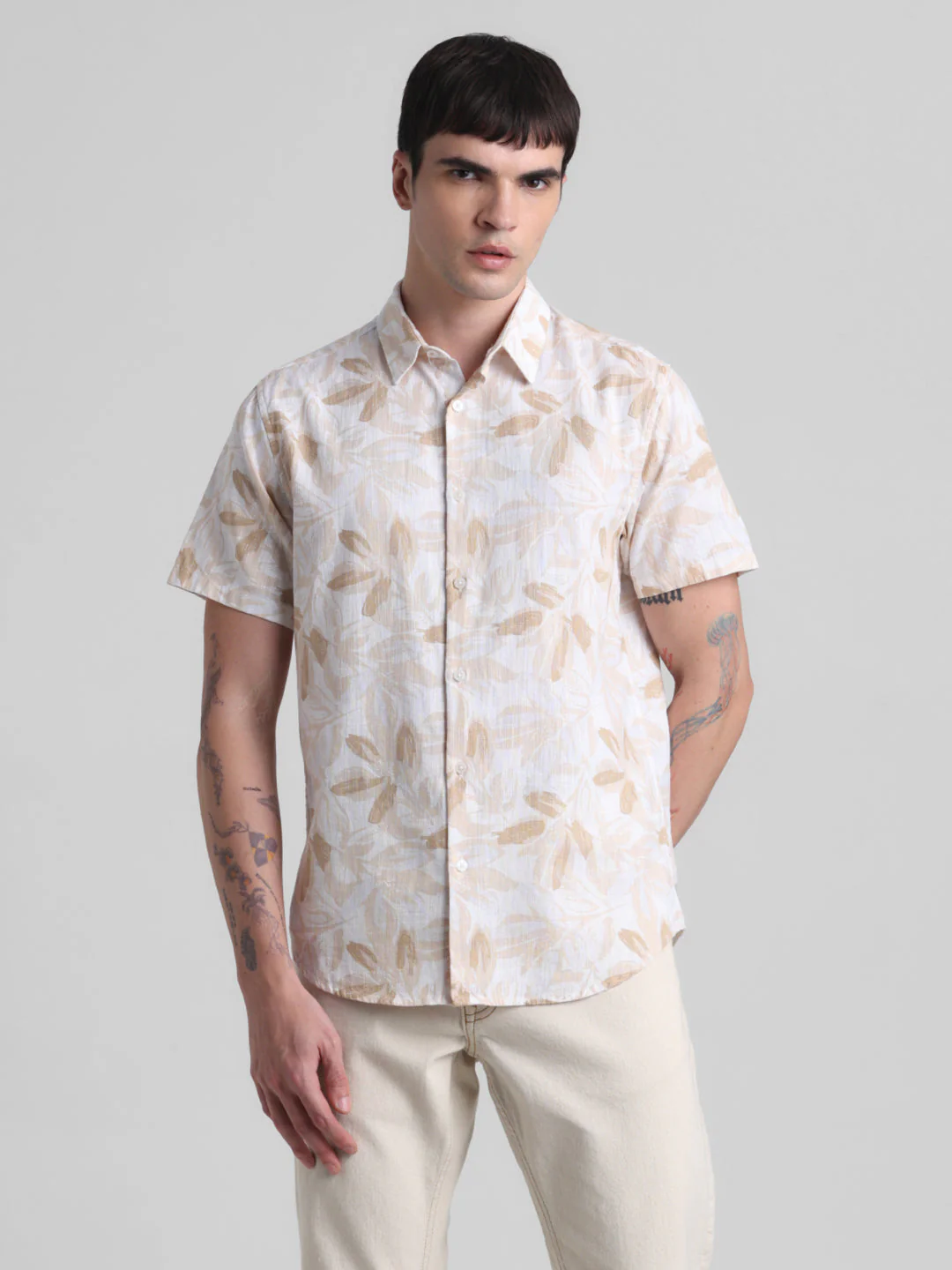 Beige Floral Short Sleeve Shirt - Image 2