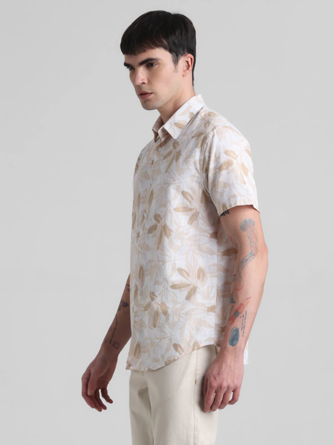 Beige Floral Short Sleeve Shirt - Image 3