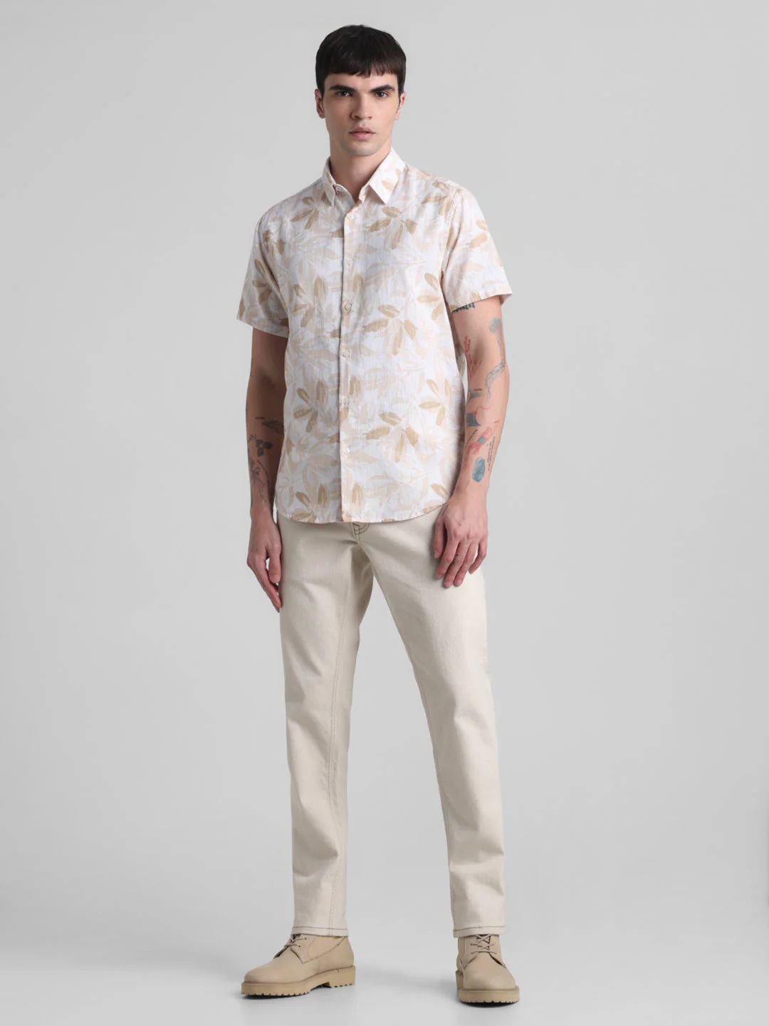 Beige Floral Short Sleeve Shirt - Image 6