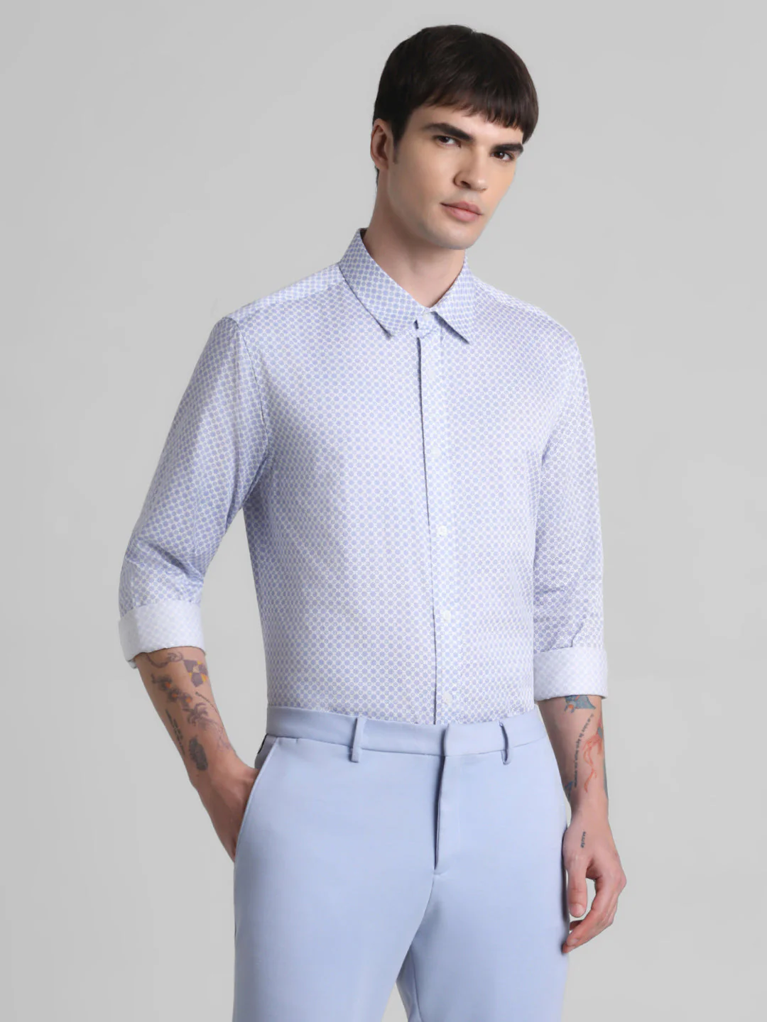 Blue Geometric Print Shirt - Image 2