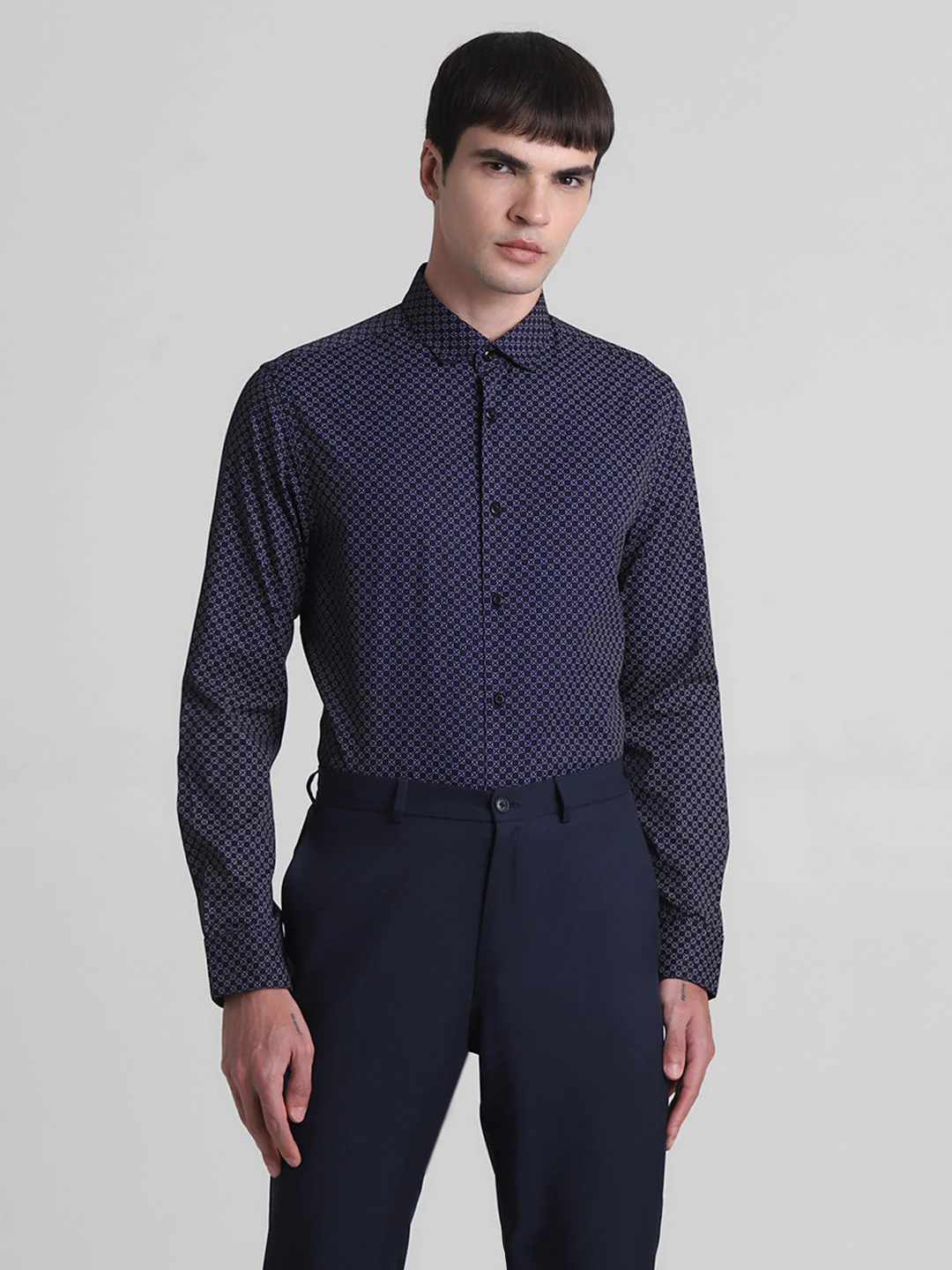 Navy Printed Full Sleeves Shirt - Image 2