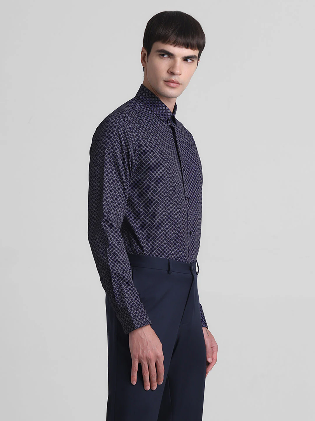 Navy Printed Full Sleeves Shirt - Image 3