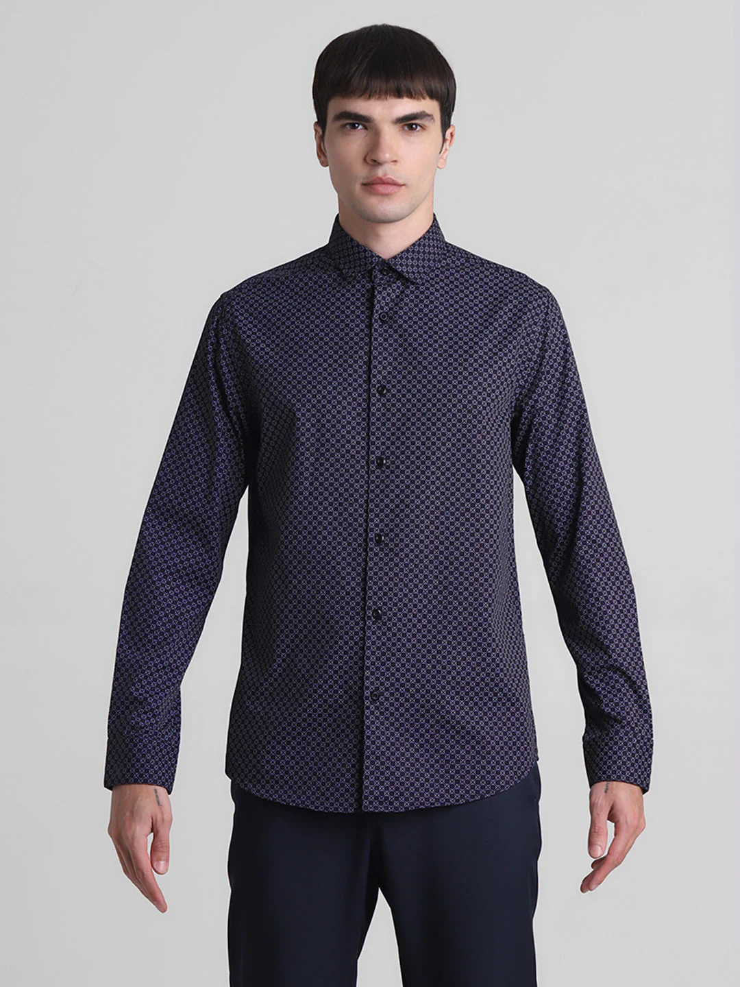 Navy Printed Full Sleeves Shirt - Image 8