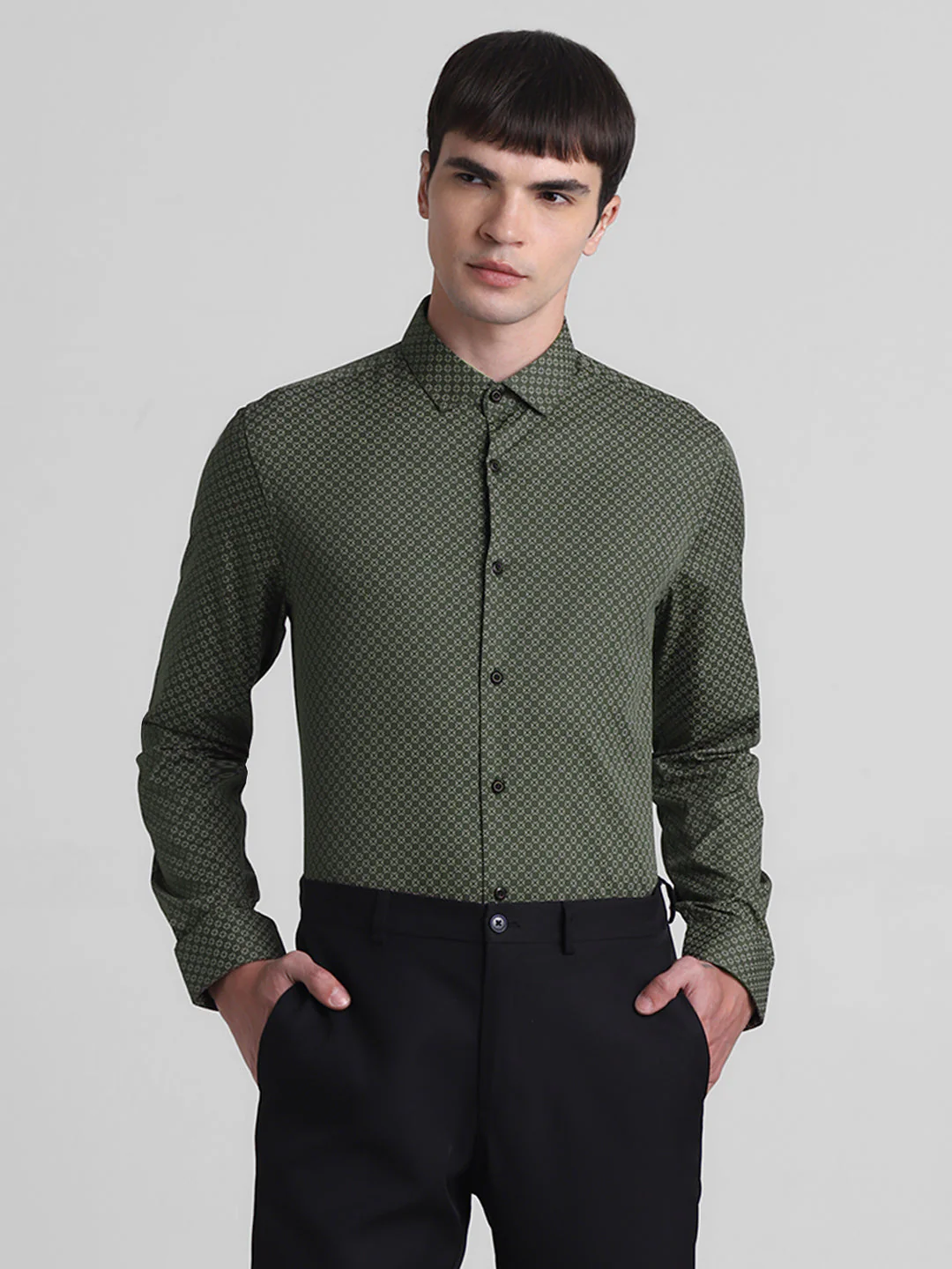 Green Printed Full Sleeves Shirt - Image 2