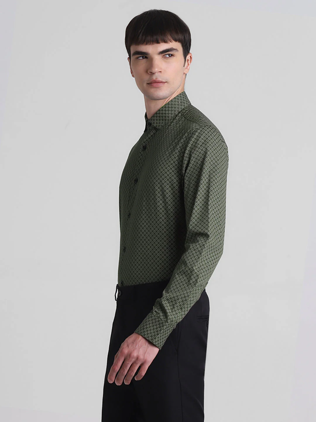 Green Printed Full Sleeves Shirt - Image 3