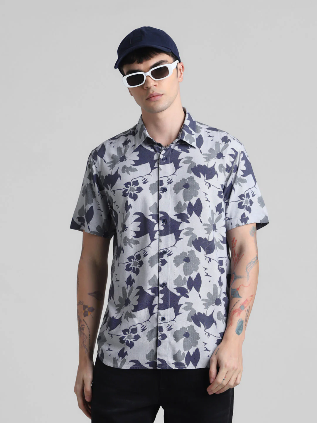 Blue Floral Short Sleeve Shirt