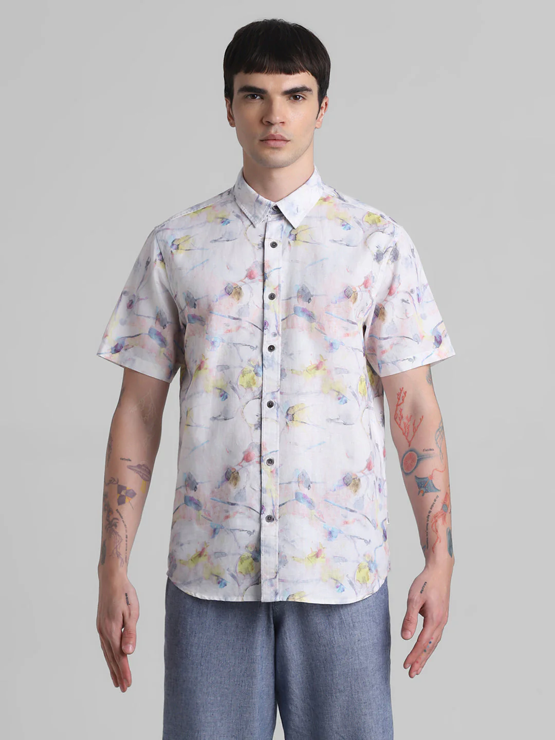 Watercolour Print Short Sleeve Shirt - Image 8