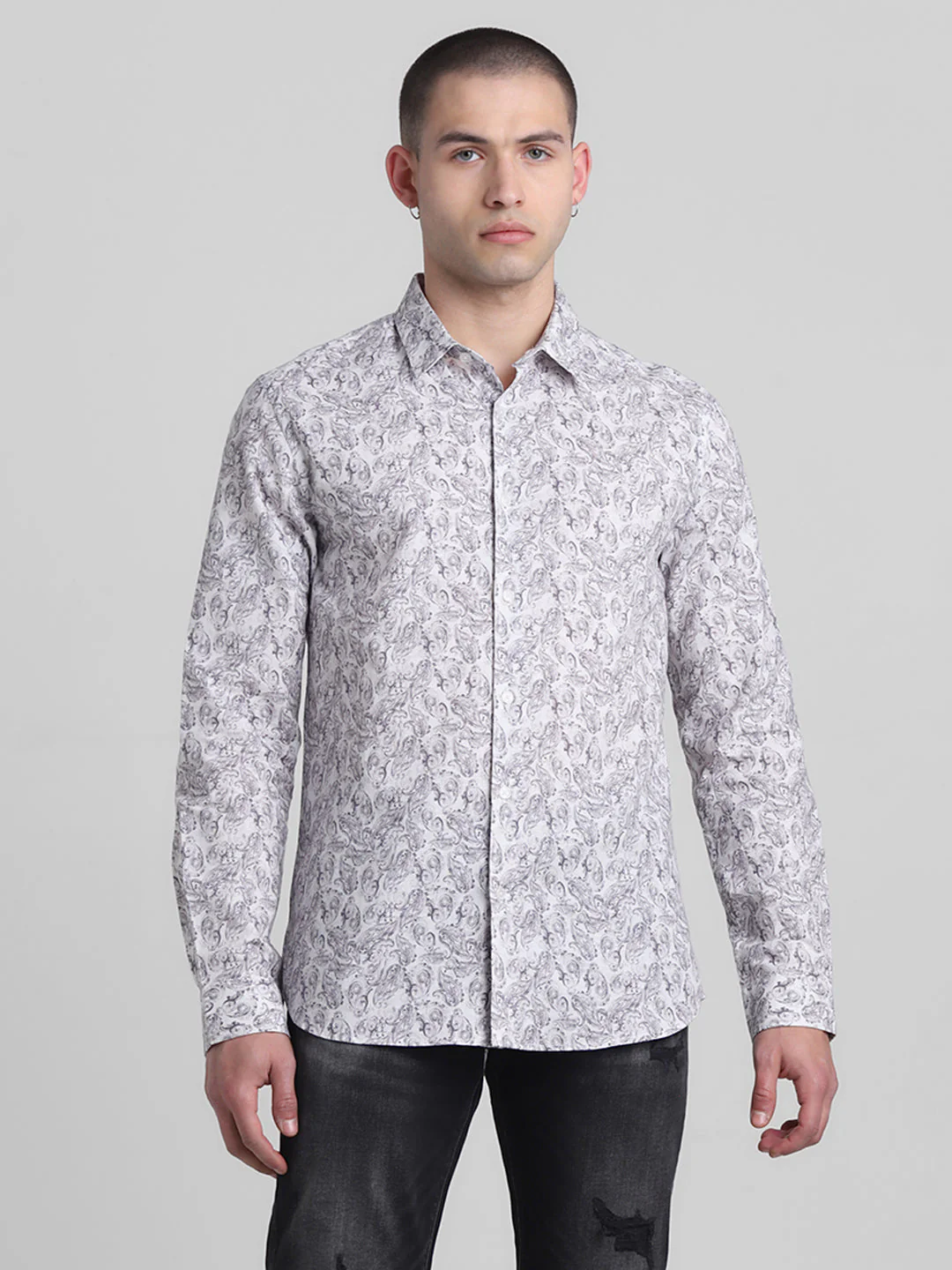 Grey Paisley Print Shirt - Image 2