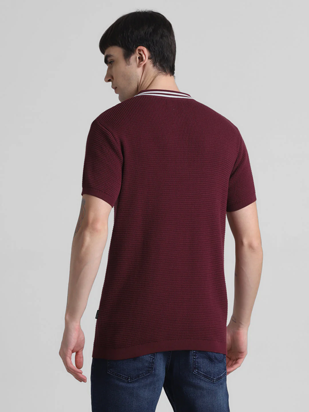 Dark Red Cotton Flat Knit Polo - Image 4