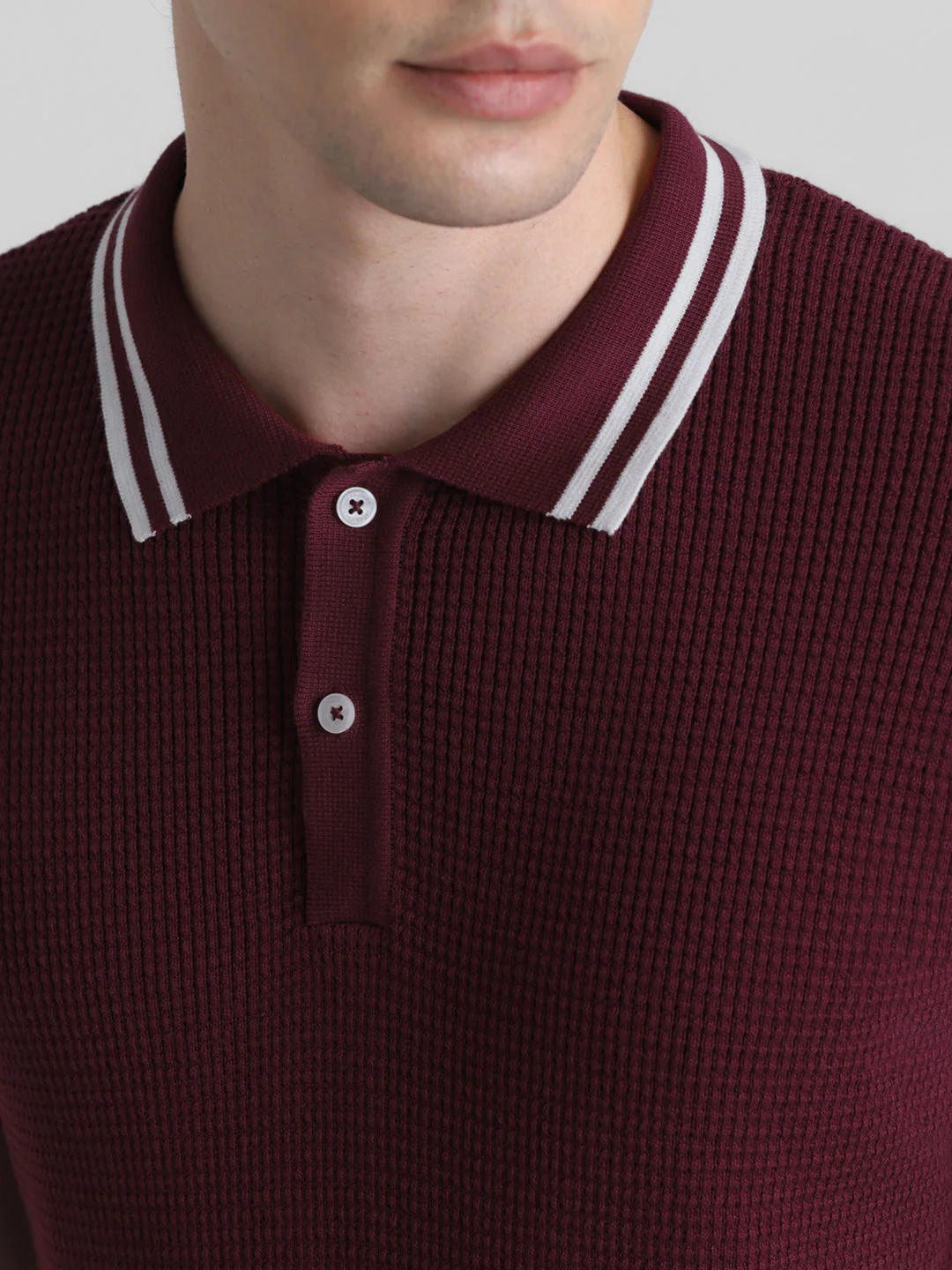 Dark Red Cotton Flat Knit Polo - Image 5