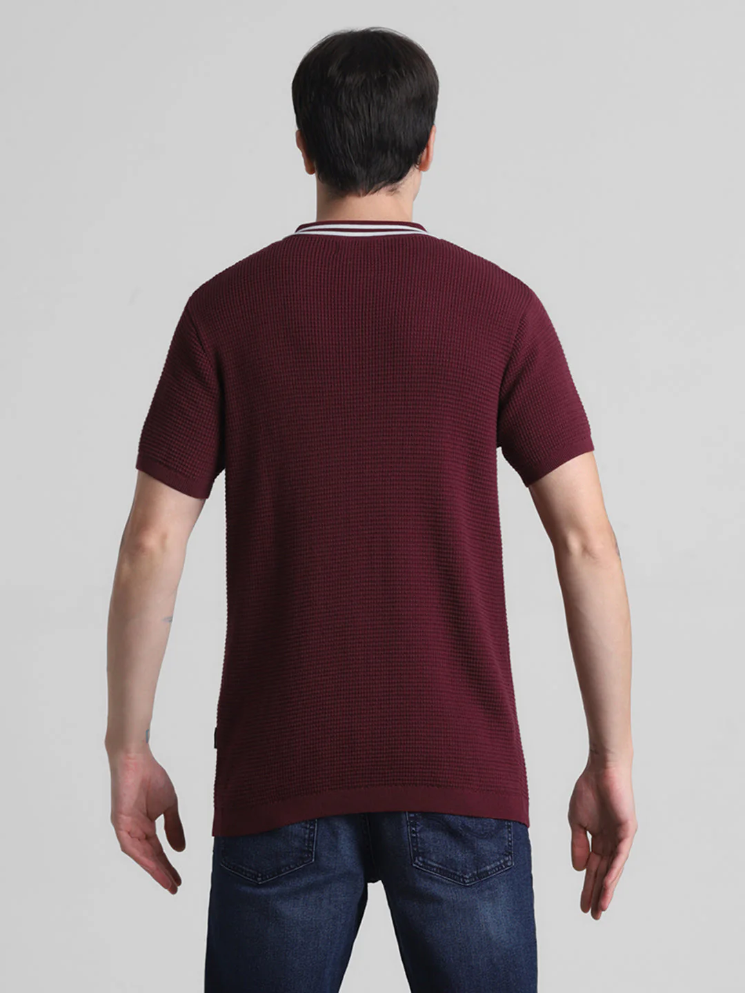 Dark Red Cotton Flat Knit Polo - Image 9