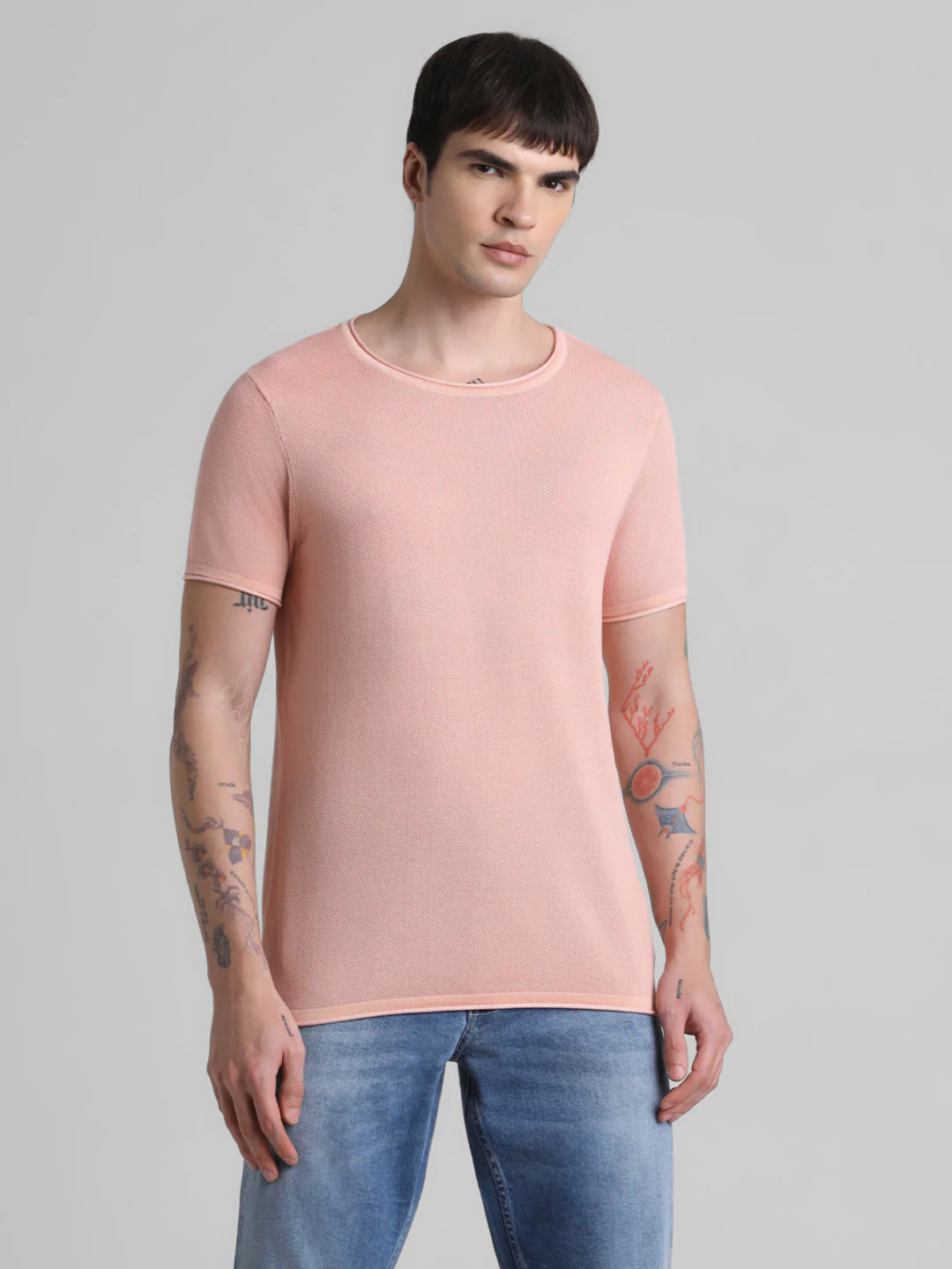 Cotton Flat Knit Pullover - Peach - Image 2