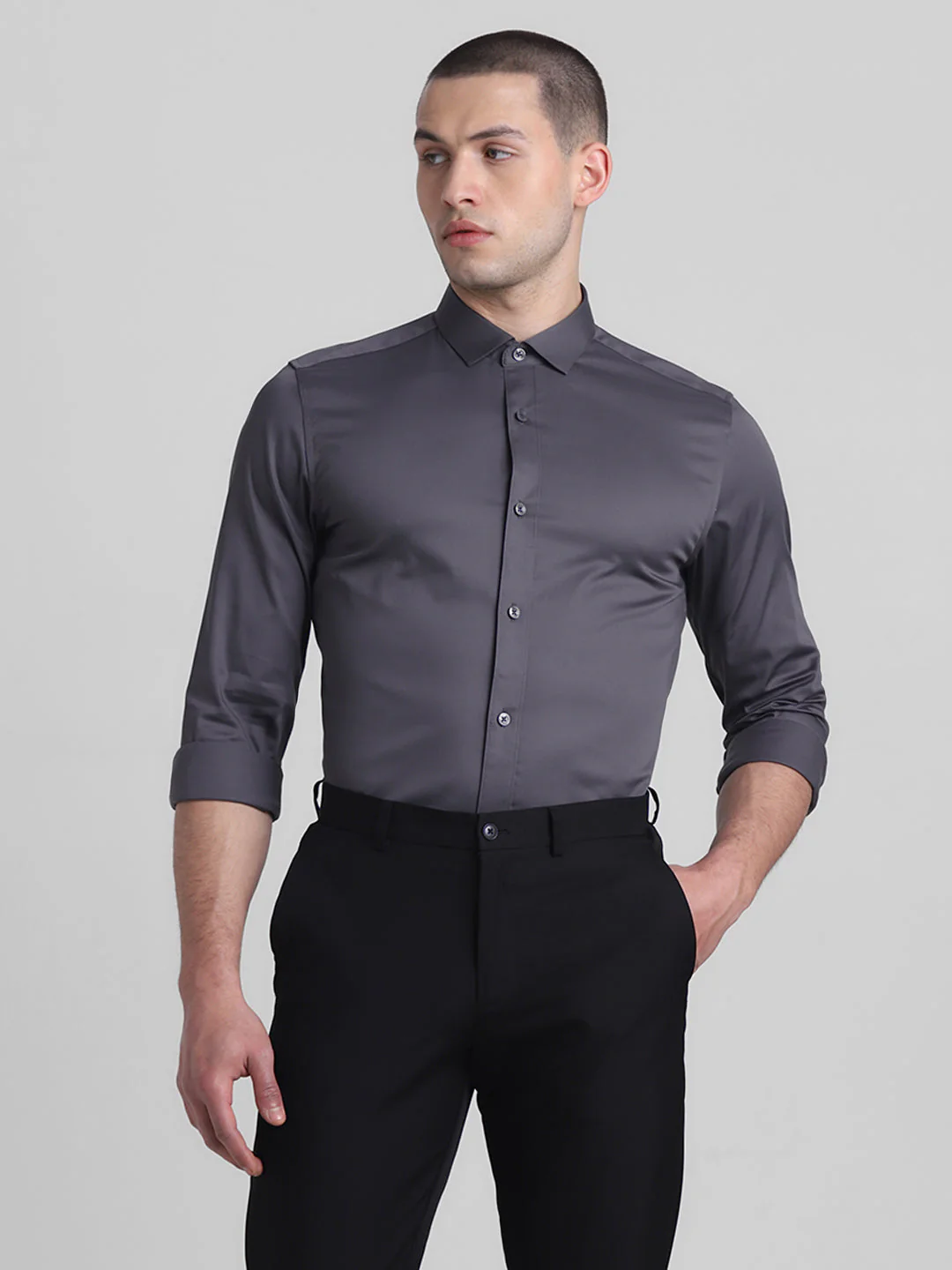Classic Dark Grey Formal Shirt - Image 2